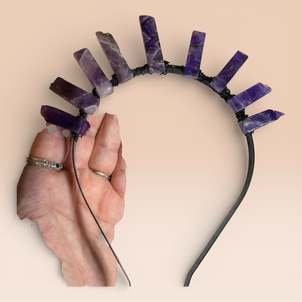 Amethyst Stone and Black Wire Headband - Picture 9 of 12